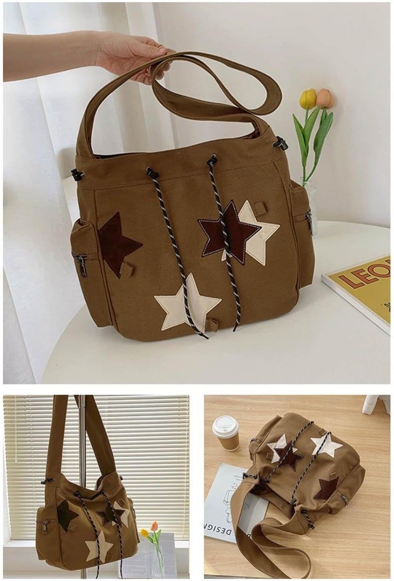 KANGDAWEI Y2K Star Canvas Messenger Bag, Cute Tote Bags Aesthetic, Small Shoulder Travel Crossbody Bags For Women - Image 5